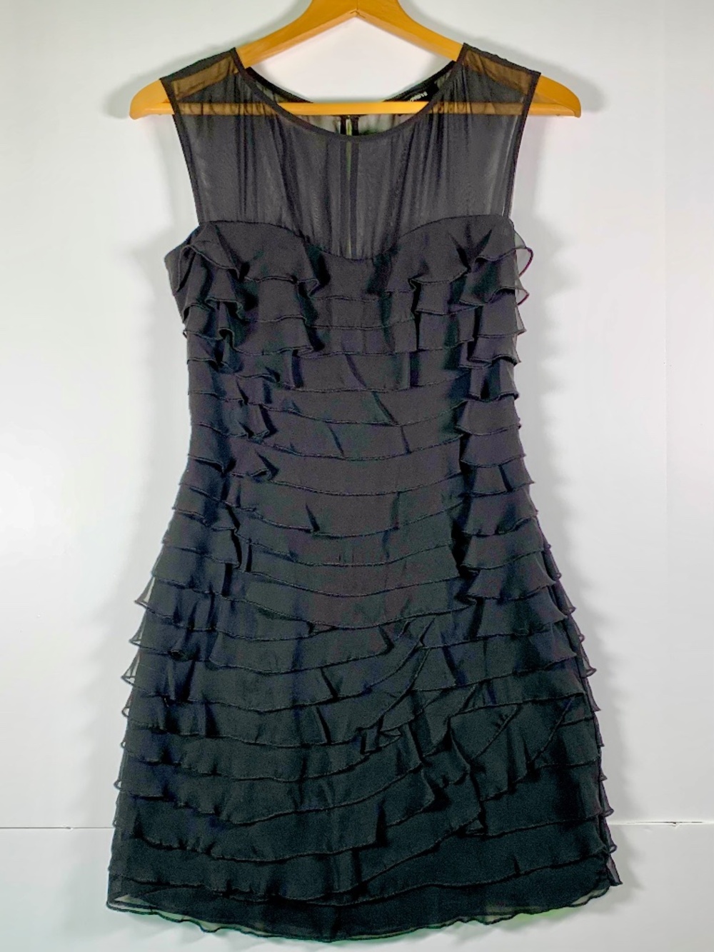 EXPRESS sleeveless sheer mesh black ruffle mini party dress Y2K cocktail bodycon
